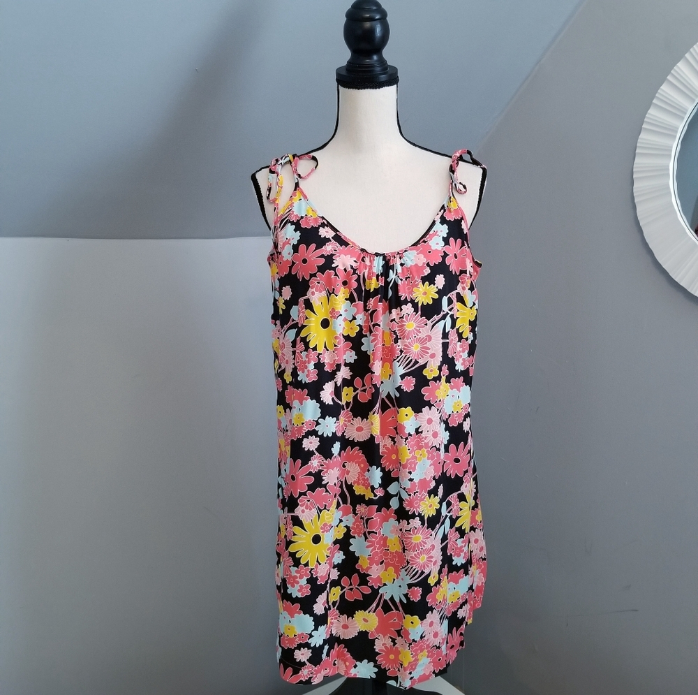 Modcloth Womens Black Floral Retro Tie Strap Dress